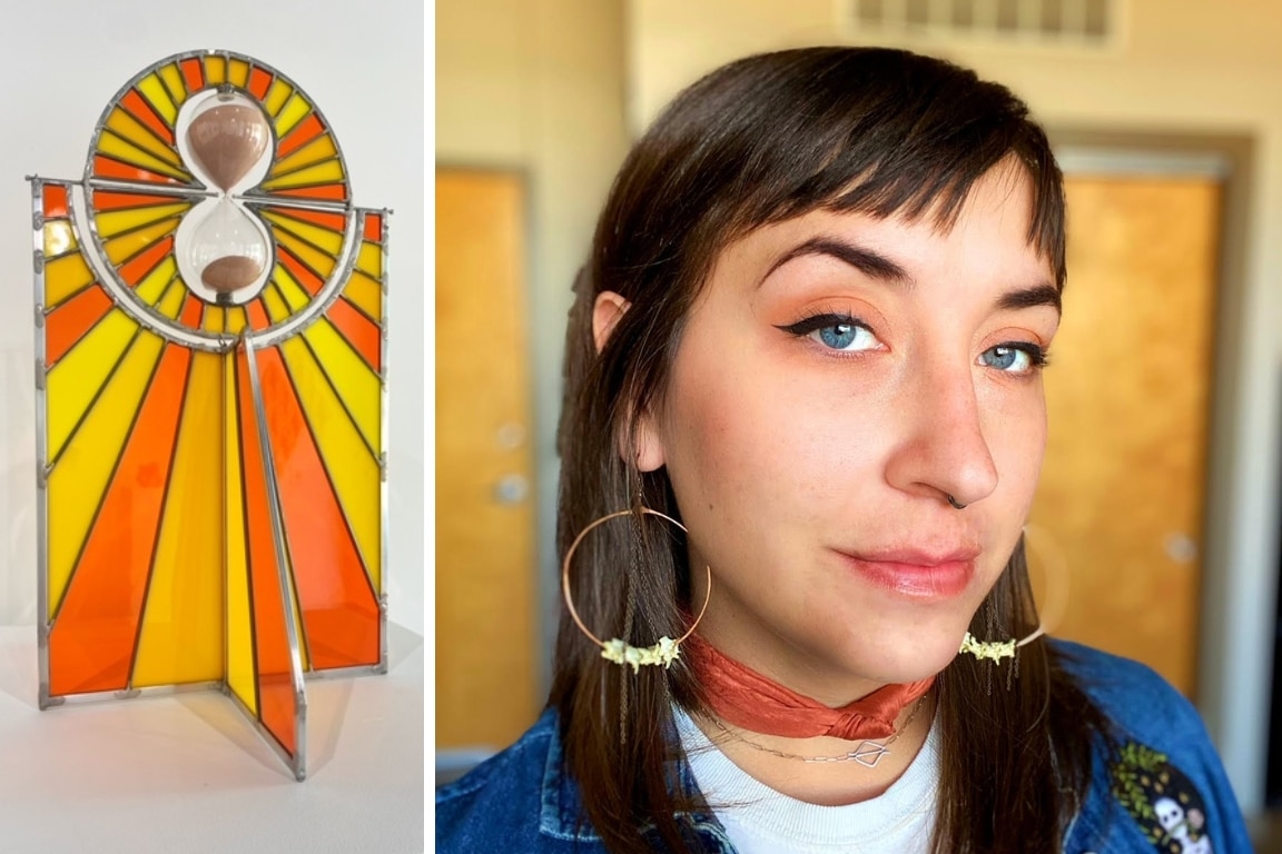 Dani Collette headshot with her stained glass art