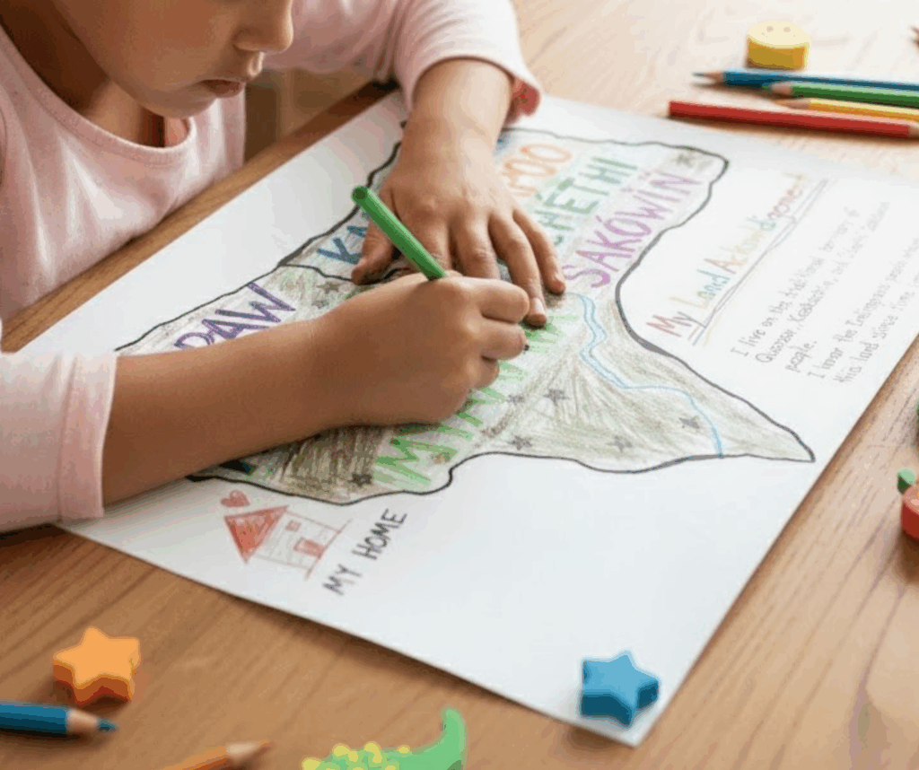 Native American Heritage Month - Child Making Land Acknowledgement Map Craft